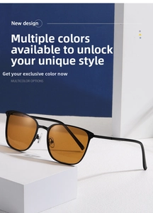 Detail of square metal polarized sunglasses with amber lenses and adjustable nose pads