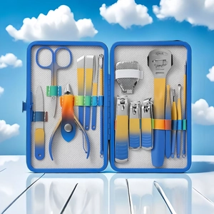 Professional Manicure Pedicure Kit Stainless Steel Rainbow Gradient Nail Clippers Scissors Files Tweezers Grooming Tools