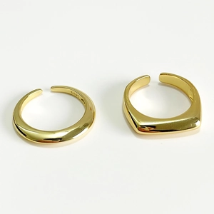 Minimalist S925 sterling silver gold plated open rings with geometric and curved design