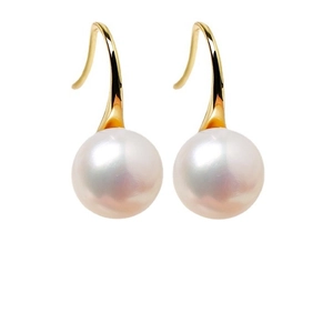 Elegant freshwater pearl drop earrings with round white pearls and gold silver hooks