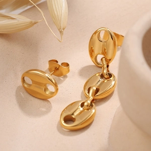 Elegant 18K gold-plated stainless steel pig nose chain tassel earrings for women