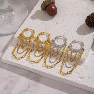 Minimalist chain tassel hoop earrings in gold and silver finish for layered styling
