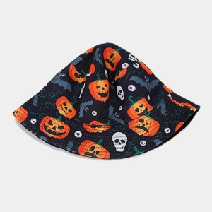 Reversible bucket hat with Halloween pumpkin and skull patterns for festival parties