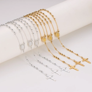 Colliers de chapelet religieux avec pendentifs croix en cristal, finitions or et argent