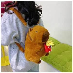 Detailed plush Capybara backpack accessory with cute french fries decoration detail
