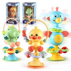 Suction Cup Baby Rattle Spinning Toy Plastic Cartoon Animal High Chair Table Developmental Interactive Learning Gifts Toddlers