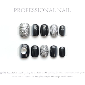 Handmade Press On Nails 3D Rhinestone Mirror Relief French Style Metallic Gradient Luxury Artificial Nails Women