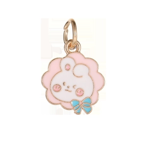 Pink and blue cartoon rabbit metal pendant with wavy gold plating and hanging loop