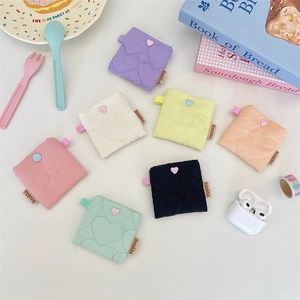 Quilted Heart Earphone Case Polyester Portable Mini Storage Bag For Coin Lipstick Jewelry Macaron Small Pouch For Girls