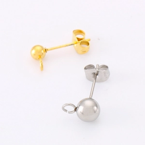 Stainless Steel Ball Stud Earrings With Loop For DIY Jewelry Making Vacuum Plated Minimalist Earring Findings Women
