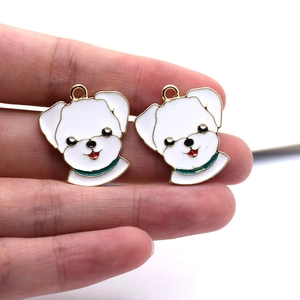 French Bulldog and Husky enamel charms in white and gold for DIY jewelry making
