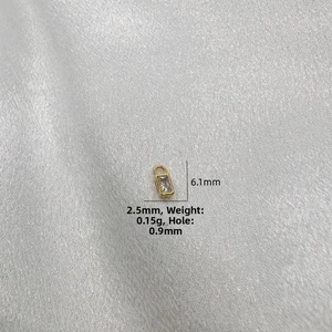 Detailed view of rectangle S925 silver charm with 6.1mm height and 2.5mm width dimensions
