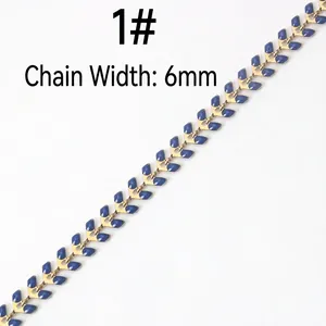 Chaîne à maillons flèches en émail bleu 6mm en acier inoxydable doré pour bijoux DIY