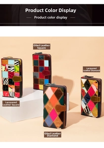 Vue détaillée de portefeuilles en cuir véritable multicolores avec détails dorés zippés