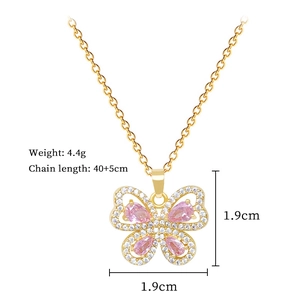 Detail of pink crystal butterfly necklace with weight 4.4g and 40+5cm chain length