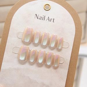 Cat eye Aurora press-on nails set with 10pcs gradient pink and green shimmer nail tips