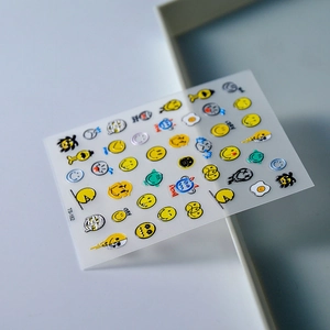 5D embossed yellow smiley face and fried egg nail art stickers with 3D texture effect
