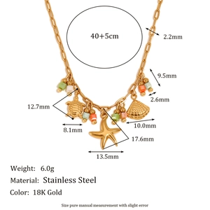Collier en acier inoxydable doré avec pendentifs tortue et étoile de mer doré 18K