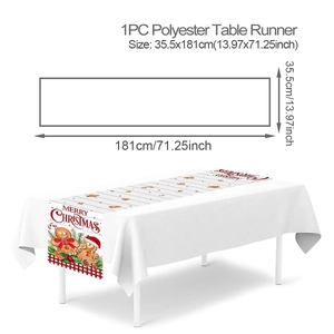 Polyester Christmas table runner 35.5x181cm with gingerbread man and holiday motifs