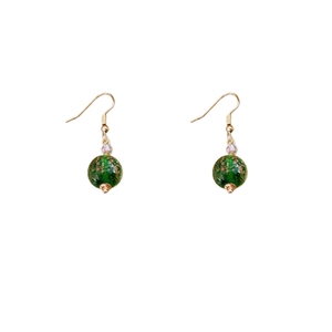 Elegant green bead tassel earrings with gold leaf accents in a classic minimalist design