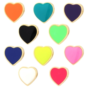 Set of 10 colorful enamel heart charms with gold plating for handmade jewelry making