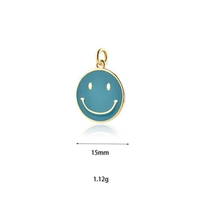 Detail of 15mm cyan blue smiley face pendant in S925 sterling silver with gold trim