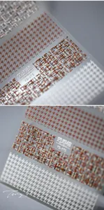 Détail des stickers ongles FS-075 avec motifs pied-de-poule et textures tissées