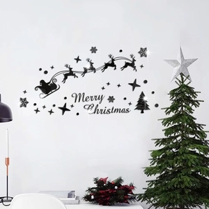 Black acrylic Merry Christmas wall decals with Santa, reindeer, and snowflakes silhouettes