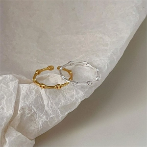 925 Sterling Silver Open Ring Anchor Chain Link Design Adjustable Pig Nose Coffee Bean Style Chic Jewelry For Women