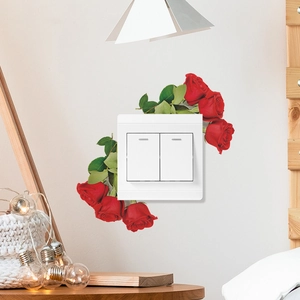 Red Rose Flower Light Switch Sticker PVC Removable Wall Decal Creative Home Decoration Living Room Bedroom