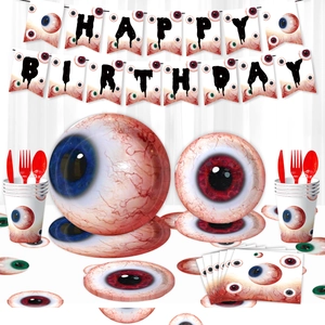 Spooky big eye themed birthday party tableware set with Happy Birthday banner and eye plates