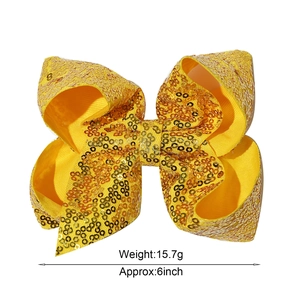 Sparkling 6-inch yellow sequin hair bow for girls, lightweight festive stage hair clip