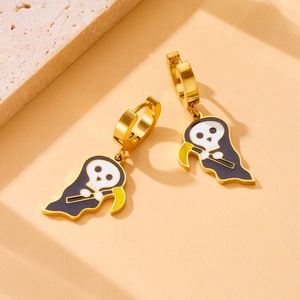 Golden ghost pendant earrings in stainless steel with 18K gold plating for Halloween