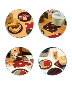 Detailed views of mushroom patterned diatomite coasters for table heat protection