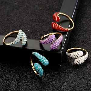 Adjustable Open Ring Copper 18K Gold Plated Colorful Enamel Geometric Spiral Retro Style For Women Fashion Accessory