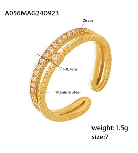Dettaglio dell'anello in titanio placcato oro 18k largo 4mm con intarsio in zircone
