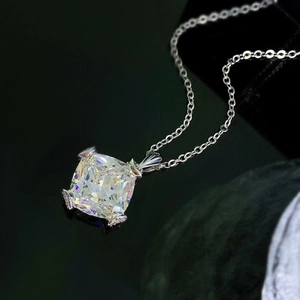 Elegant S925 sterling silver necklace with large square-cut sparkling gemstone pendant