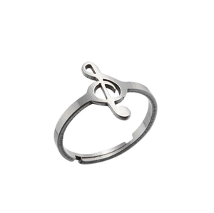 Detailansicht Musiknoten Ring mit gebürstetem Silberfinish und verstellbarem Band