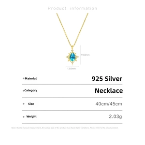 Detailed size and material chart for S925 sterling silver blue zircon star pendant
