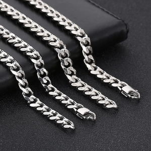 Detailed comparison of silver titanium steel Cuban chains in various widths with lobster clasps