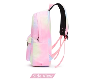 Side view of gradient school backpack with thickened straps and side pocket detail