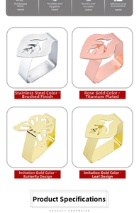 Detail showing leaf and butterfly cutout patterns on stainless steel tablecloth clips