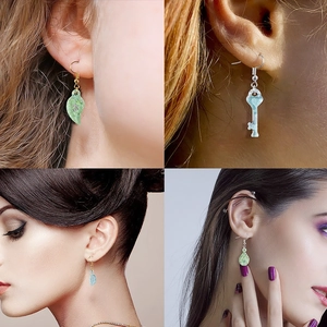 Resin earring set featuring leaf, key, heart and teardrop shapes with glitter finish