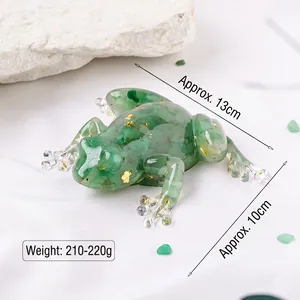 Natural green crystal gravel resin frog ornament for home decor craft art piece