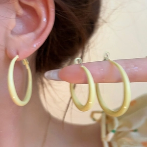 Creamy Enamel Hoop Earrings Alloy With 925 Sterling Silver Earring Post Minimalist Sweet Geometric Jewelry For Women