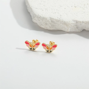 Minimalist butterfly stud earrings with colorful enamel inlay in a gold-plated base