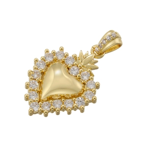 Detailed view of 18K gold plated heart pendant with sparkling round cut cubic zirconia