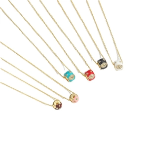 Colorful enamel evil eye doughnut necklaces with gold chain in various vibrant colors