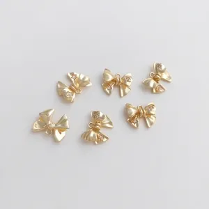 14K gold plated bow pendants with cubic zirconia stars for DIY earring and jewelry making