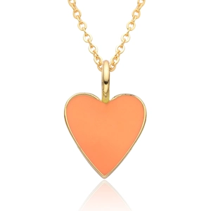 Orange enamel heart pendant necklace on a 14K gold-plated chain with reflective surface